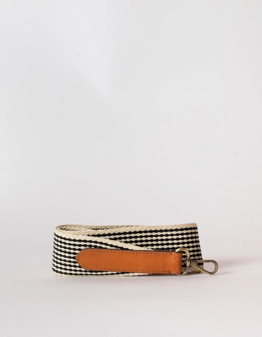O My Bag Women's Cognac Classic Leather Short Checkered Webbing Strap