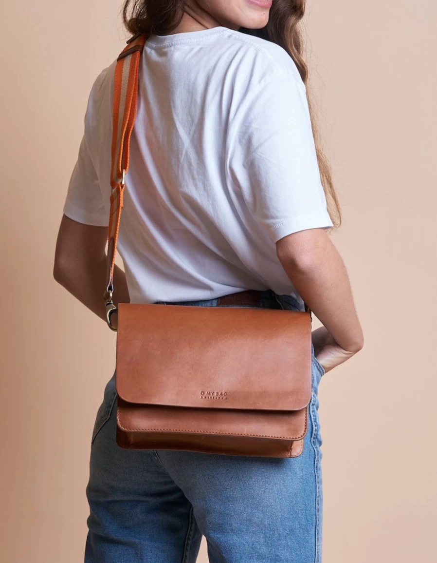 O My Bag Women's Orange & Cognac Webbing Strap - Adjustable Vegan Leather Belt
