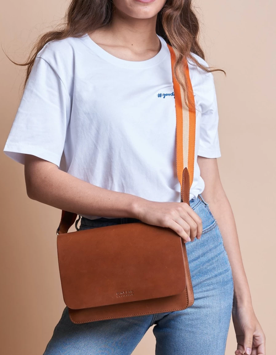 O My Bag Women's Orange & Cognac Webbing Strap - Adjustable Vegan Leather Belt