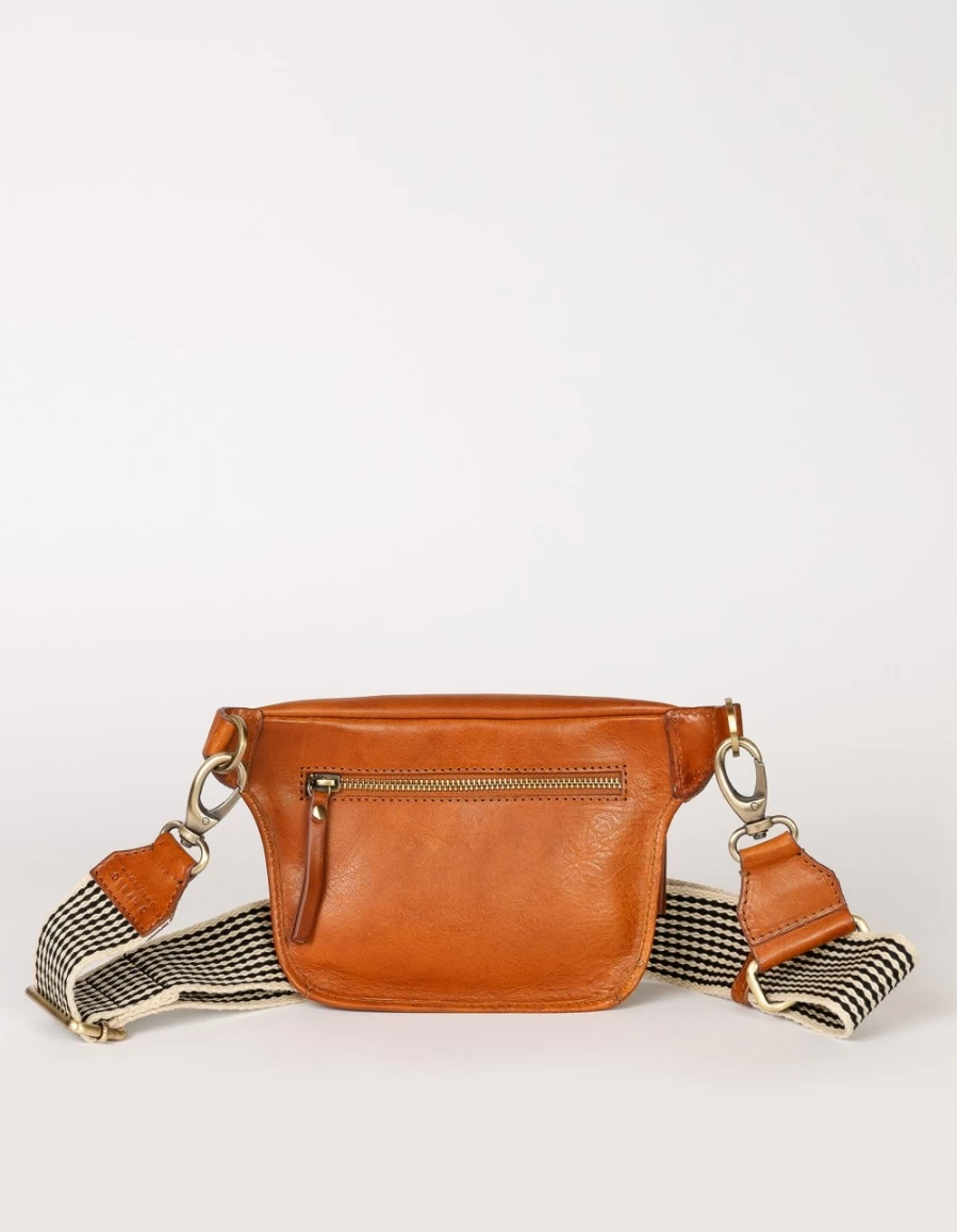 O My Bag Women's Cognac Checkered Stromboli Leather Bum Bag - Beck's Style Crossbody Fanny Pack