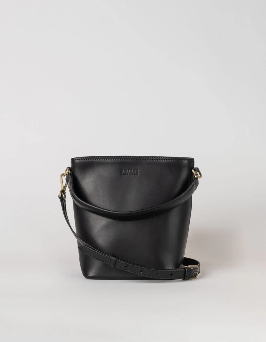 O My Bag Women's Black Classic Leather Bobbi Bucket Bag Midi - Stylish & Functional Handbag