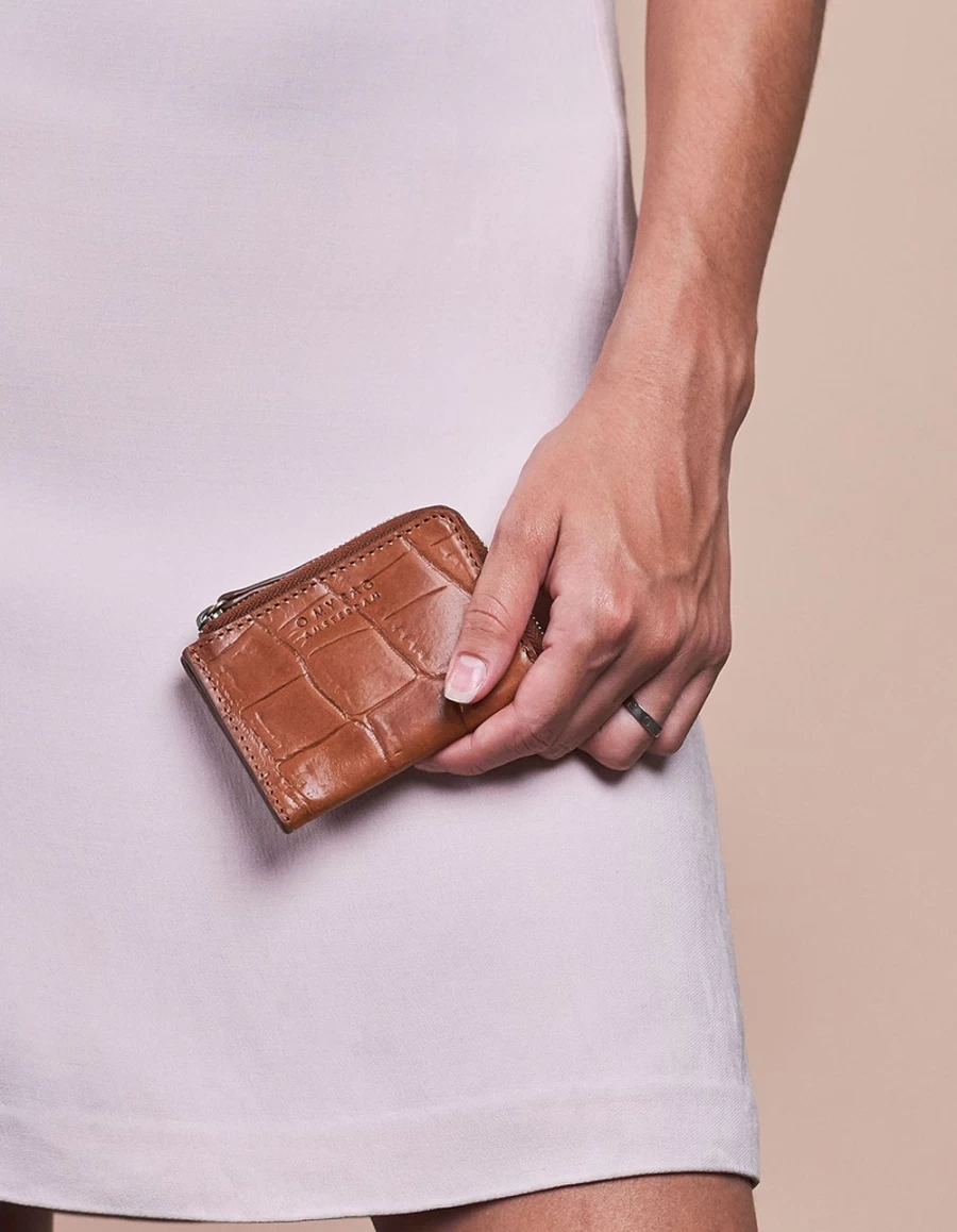 O My Bag Men's Cognac Classic Croco Coco Coin Purse - Stylish Leather Wallet for Men
