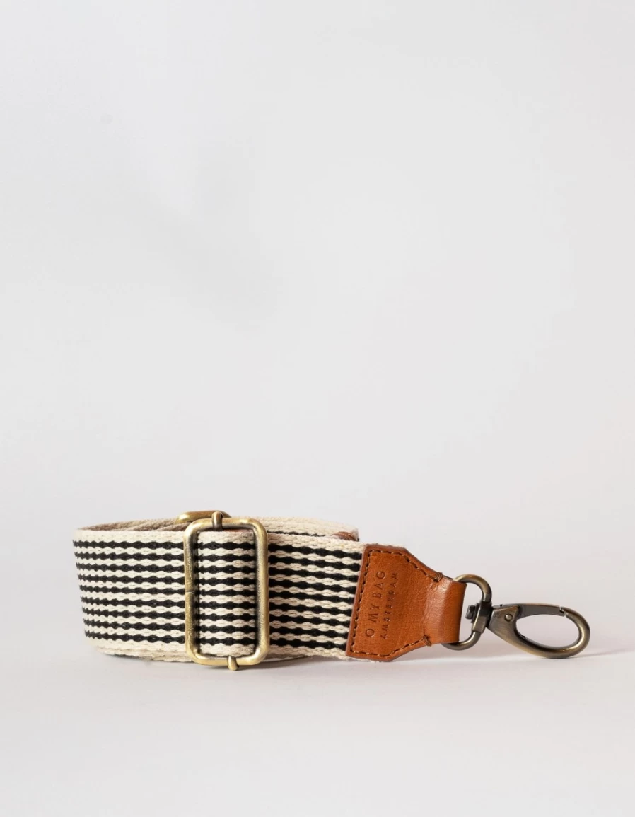 O My Bag Women's Cognac Stromboli Leather Bum Bag with Checkered Webbing Strap