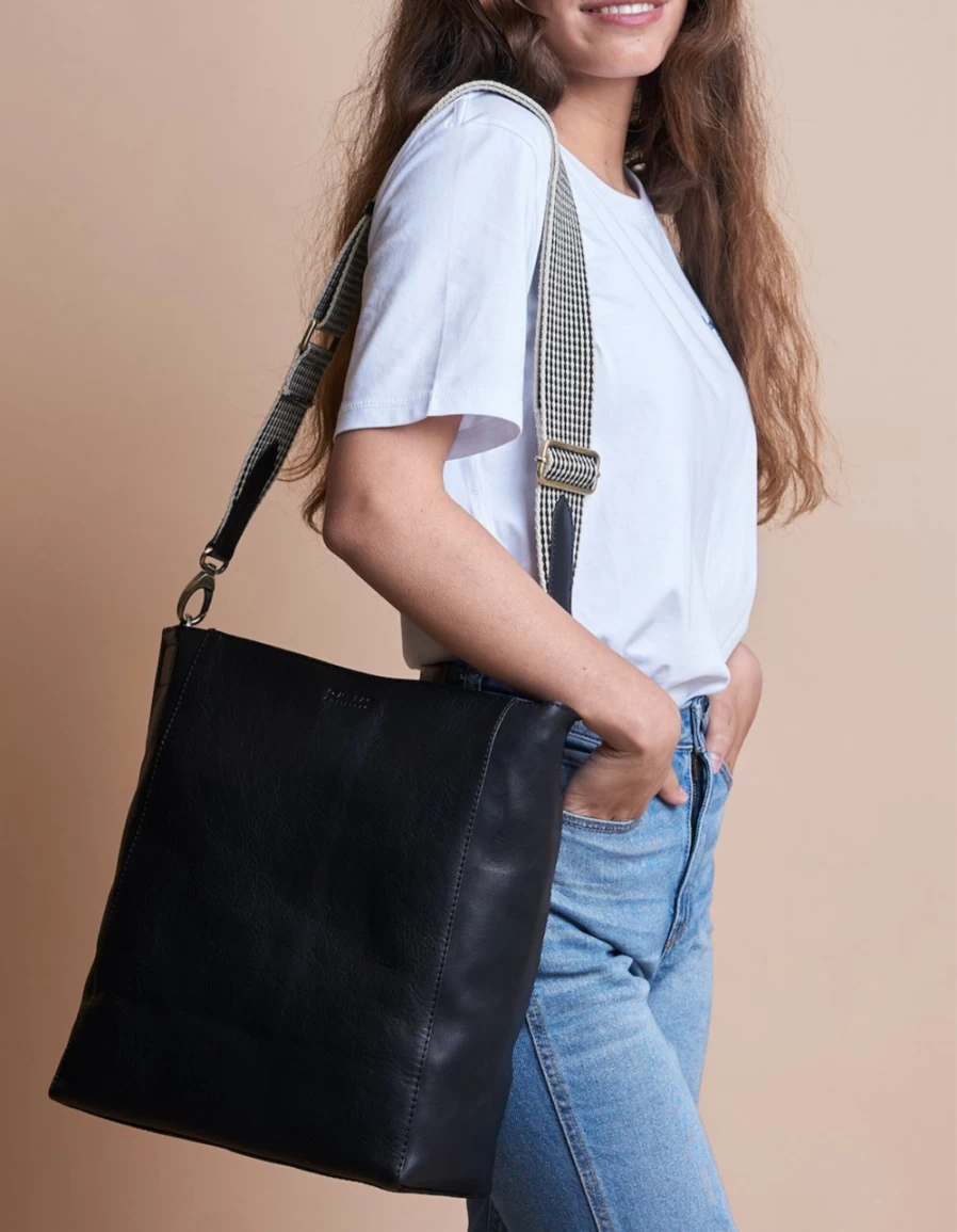 O My Bag Women's Black Checkered Webbing Strap for Handbags & Accessories