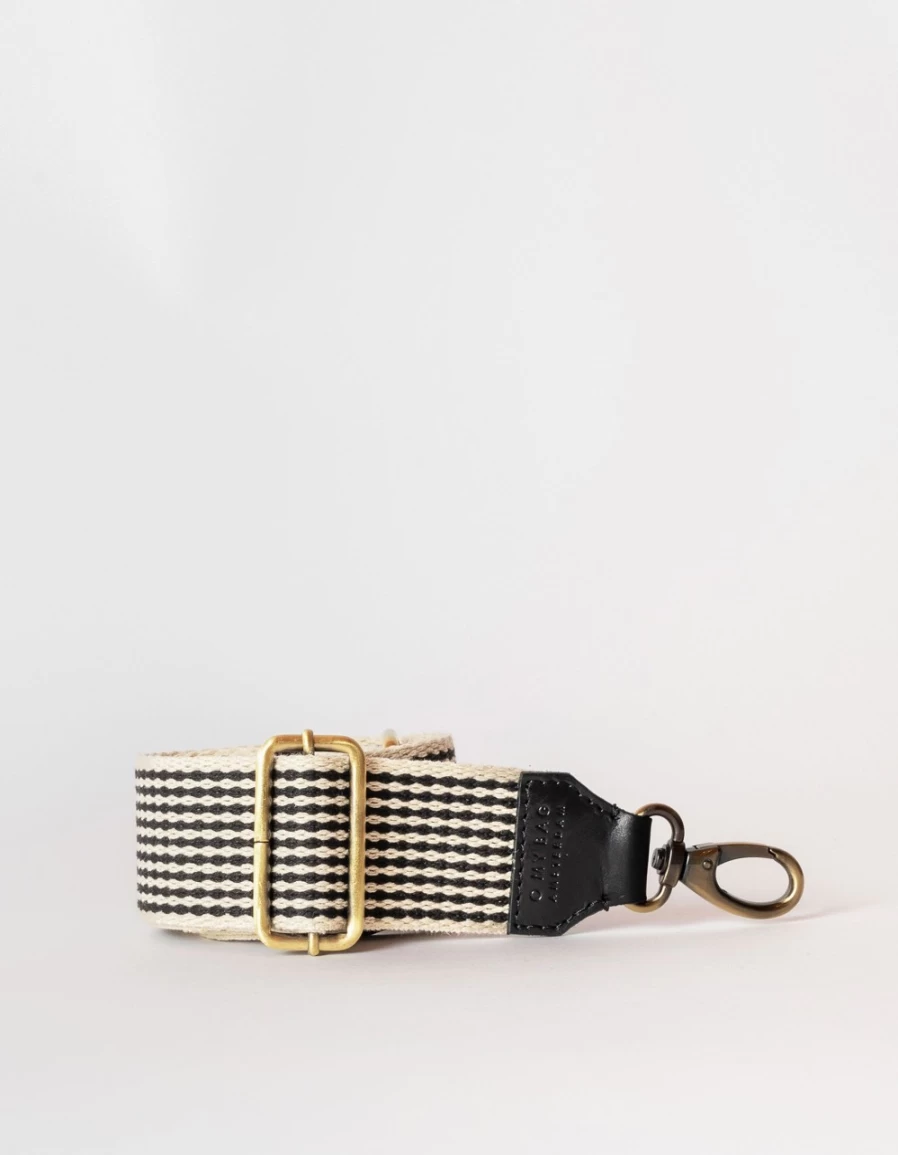 O My Bag Women's Black Stromboli Leather Bum Bag with Checkered Webbing Strap
