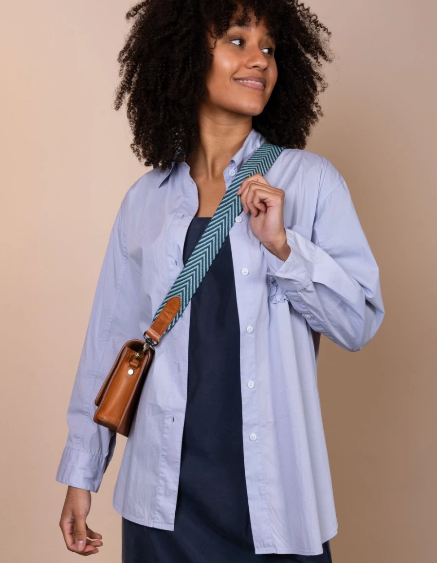 O My Bag Women's Jade & Cognac Classic Leather Herringbone Webbing Strap