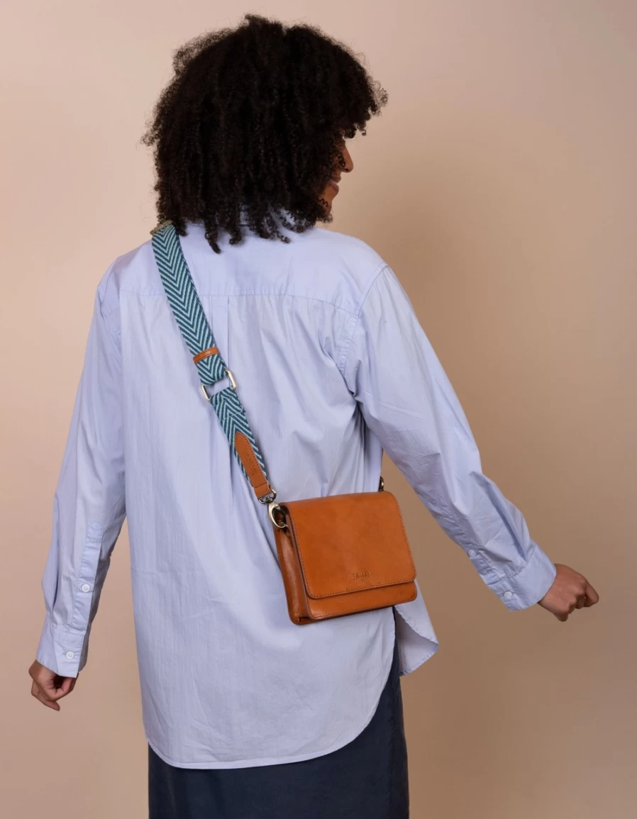 O My Bag Women's Jade & Cognac Classic Leather Herringbone Webbing Strap