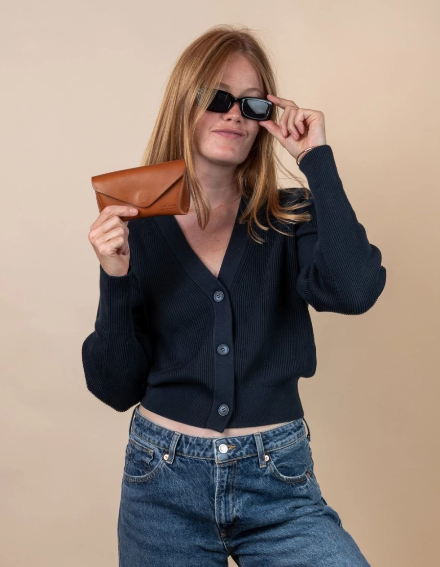 O My Bag Women's Cognac Classic Leather Spectacle Case for Glasses