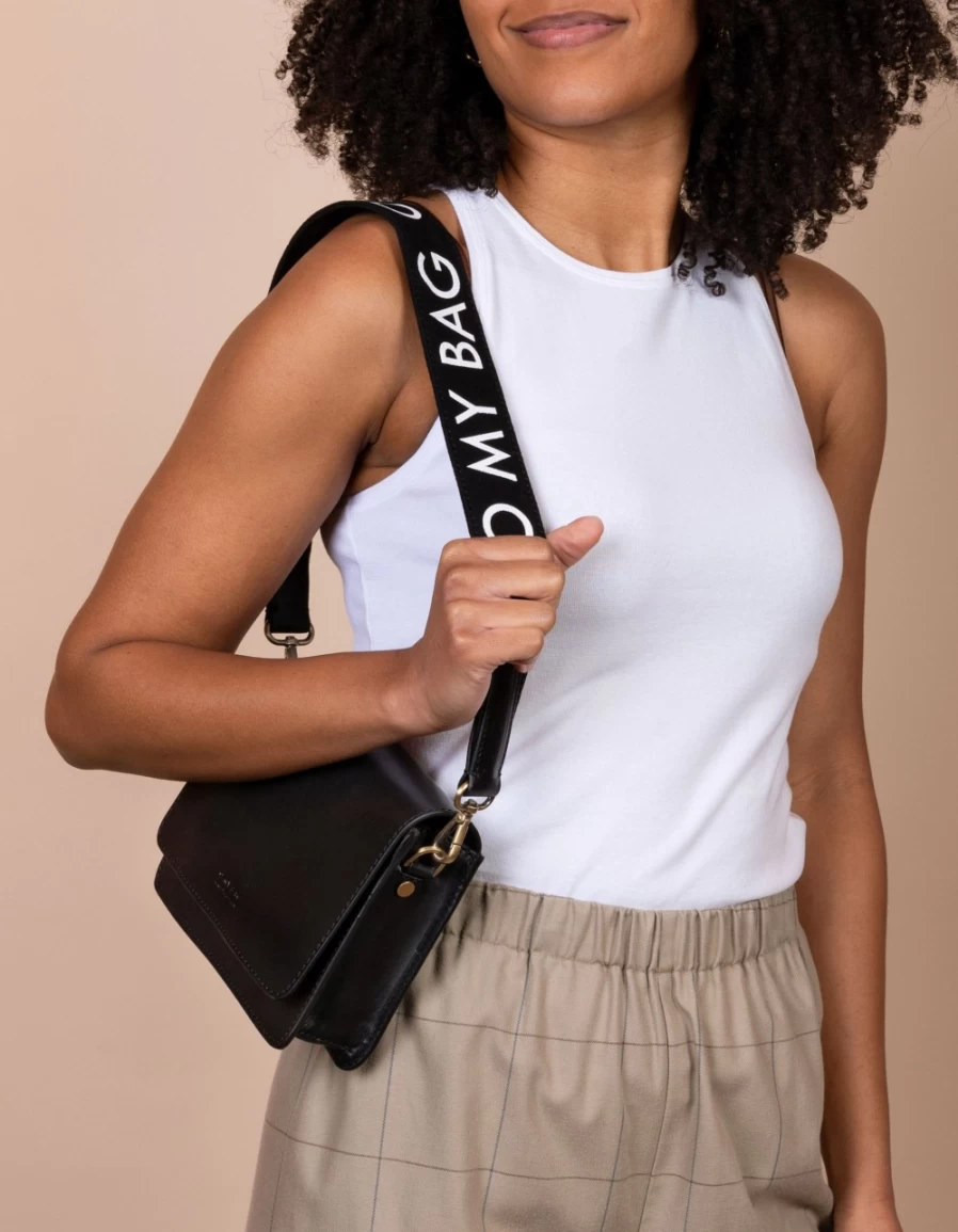 "O My Bag Women's Black & Black Classic Leather Short Canvas Logo Strap"