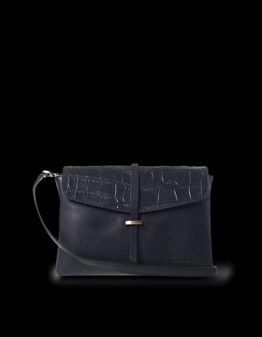 O My Bag Ella Midi Handbag for Women - Black Classic Croco Leather Tote