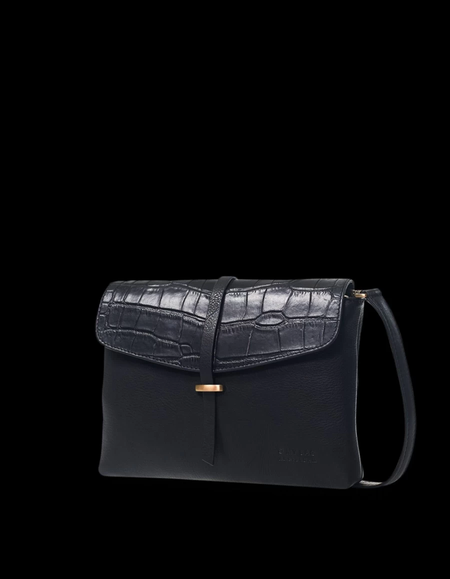 O My Bag Ella Midi Handbag for Women - Black Classic Croco Leather Tote