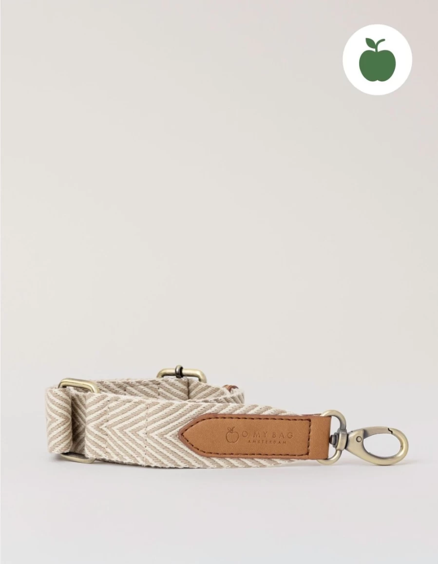 "O My Bag Women's Herringbone Webbing Strap in Sand & Cognac Apple Leather"