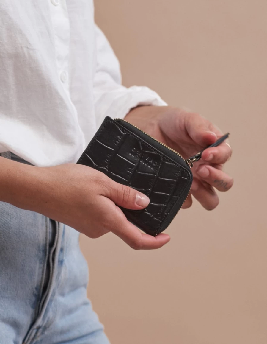 O My Bag Men's Black Classic Croco Coco Coin Purse - Stylish Leather Wallet for Men