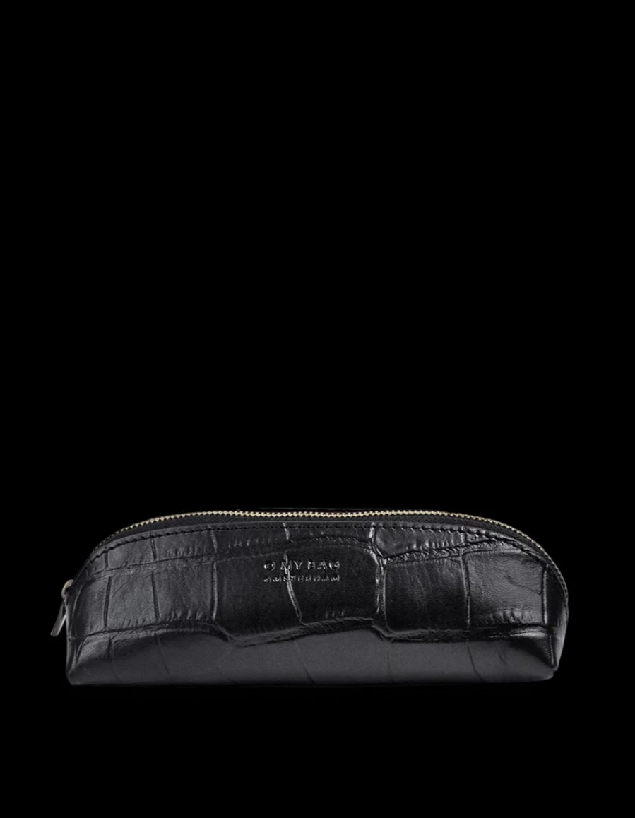 "O My Bag Women's Black Classic Croco Small Pencil Case"