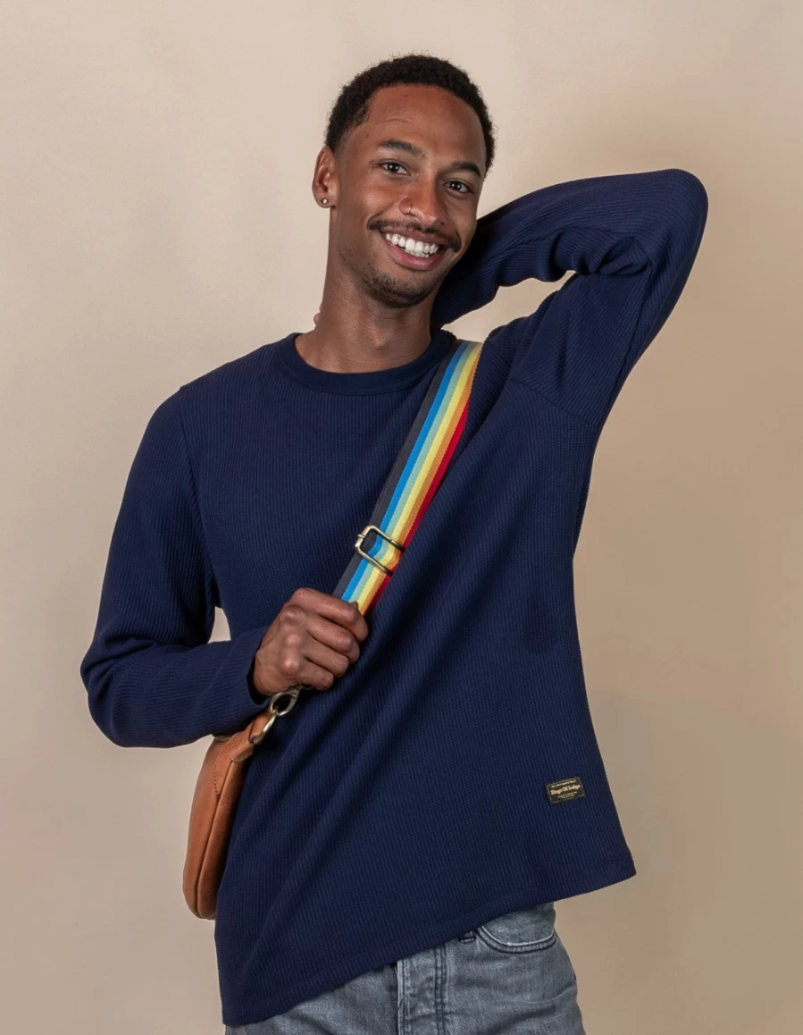 O My Bag Women's Multi & Cognac Classic Leather Rainbow Webbing Strap