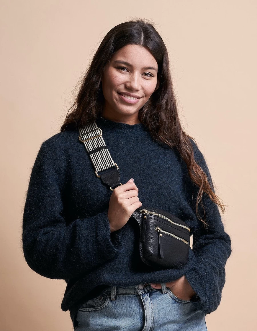 O My Bag Women's Black Checkered Stromboli Leather Bum Bag - Beck's Style Crossbody Fanny Pack