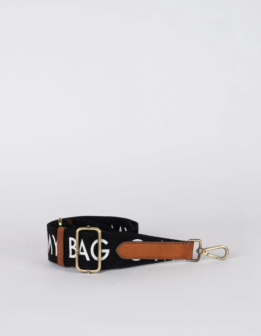O My Bag Women's Black & Cognac Classic Leather Canvas Logo Strap
