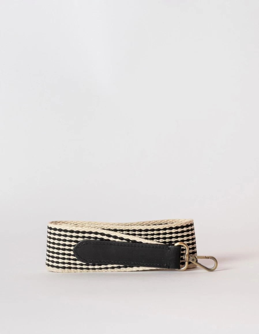 "O My Bag Women's Black Classic Leather Short Checkered Webbing Strap"