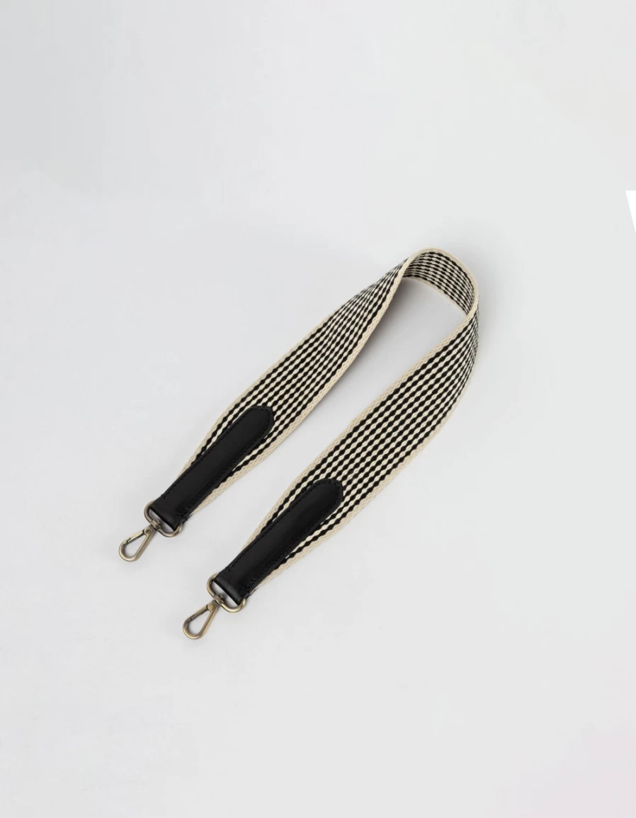 "O My Bag Women's Black Classic Leather Short Checkered Webbing Strap"