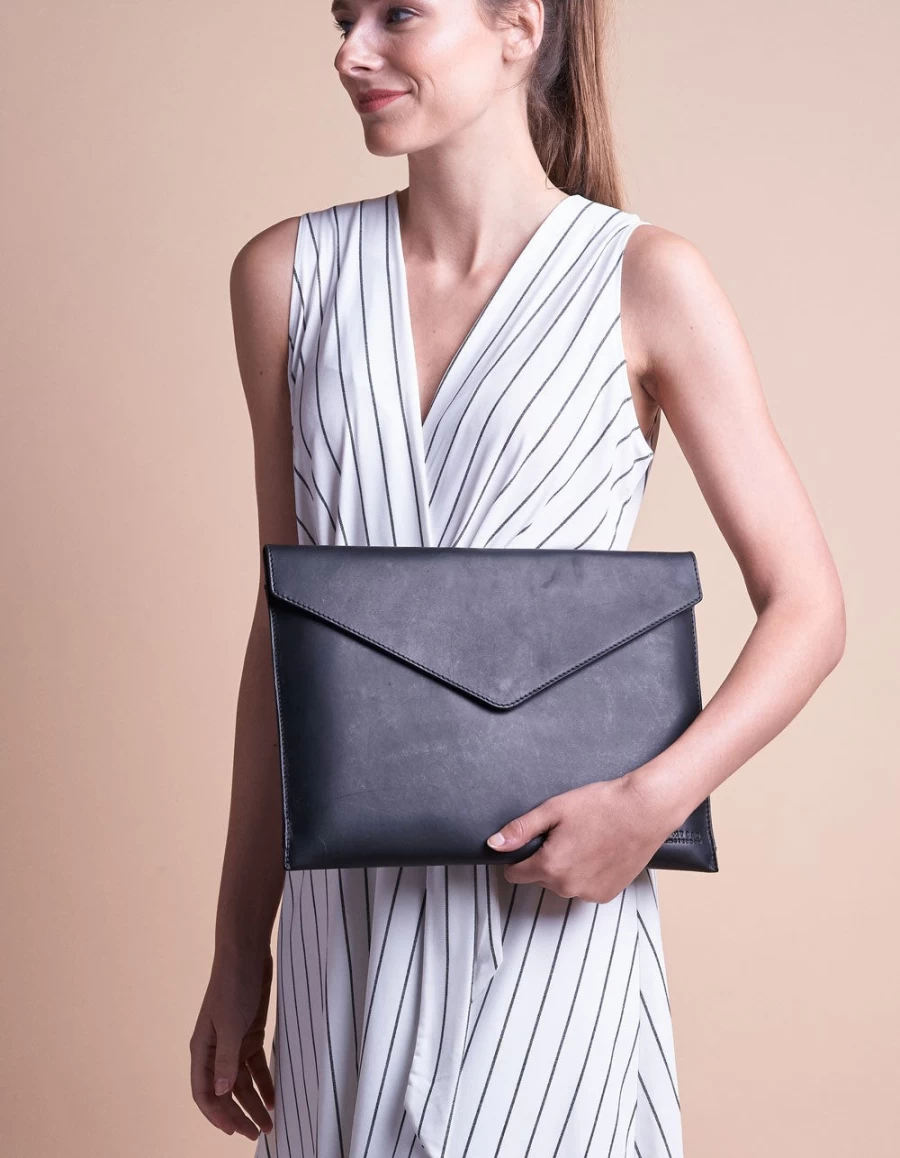 "O My Bag Women's Black Classic Leather Envelope Laptop Sleeve for 13 Inch MacBook & Notebooks"