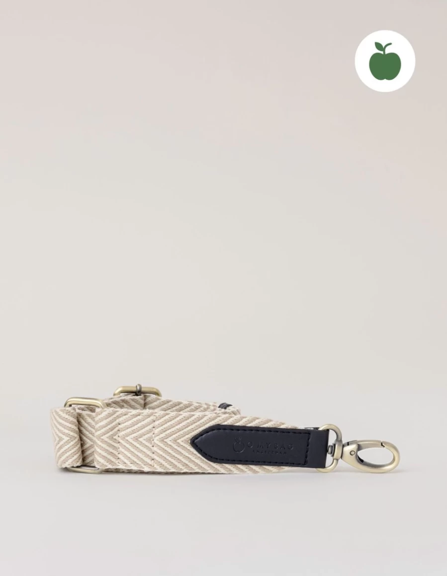 Women's Sand & Black Apple Leather Herringbone Webbing Strap by O My Bag