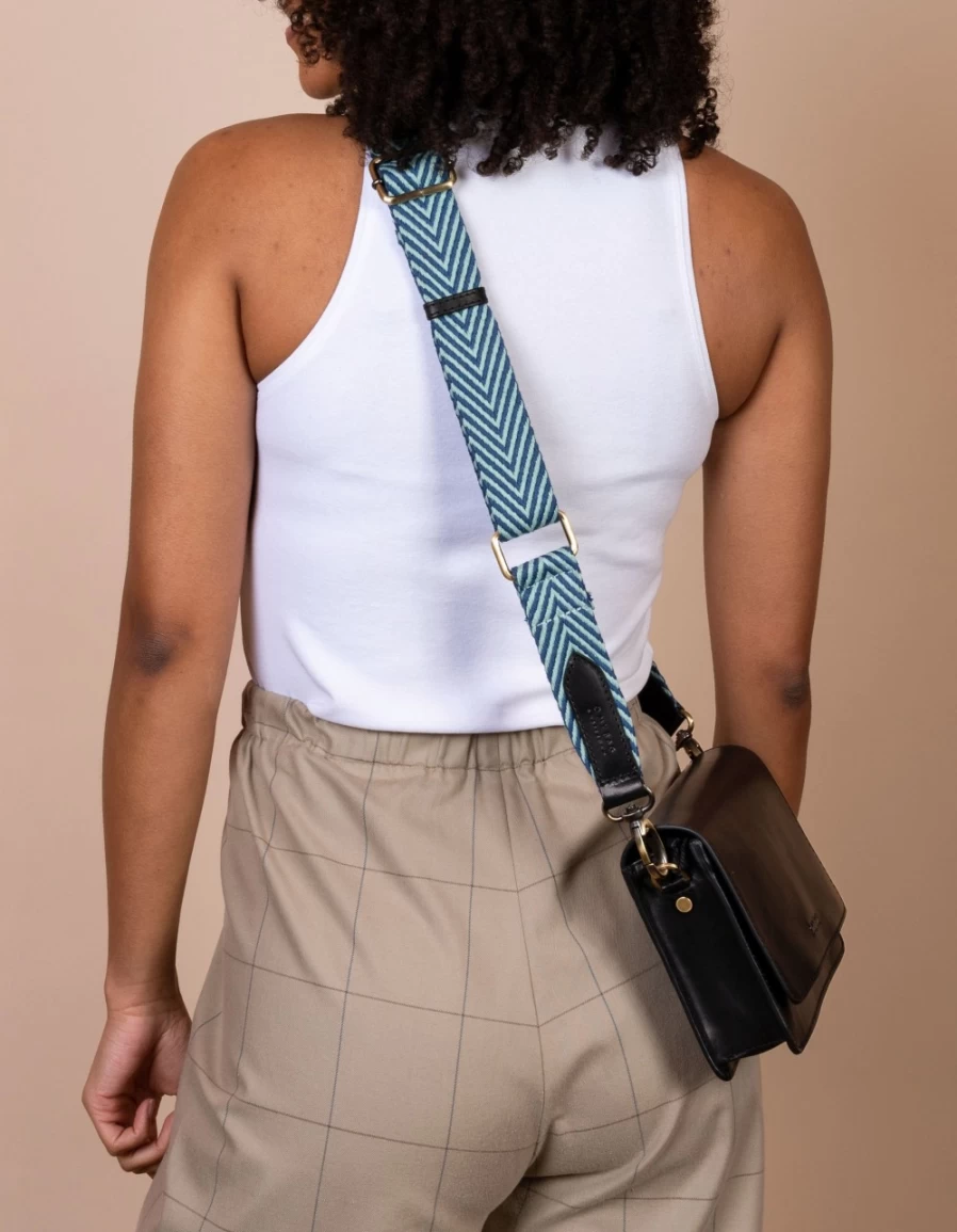 O My Bag Women's Jade & Black Classic Leather Herringbone Webbing Strap Handbag