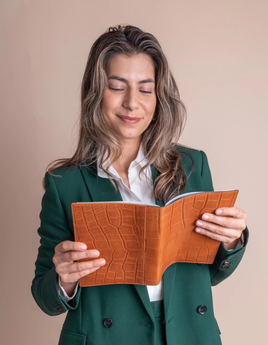 O My Bag Women's Cognac Classic Croco Leather Notebook Cover