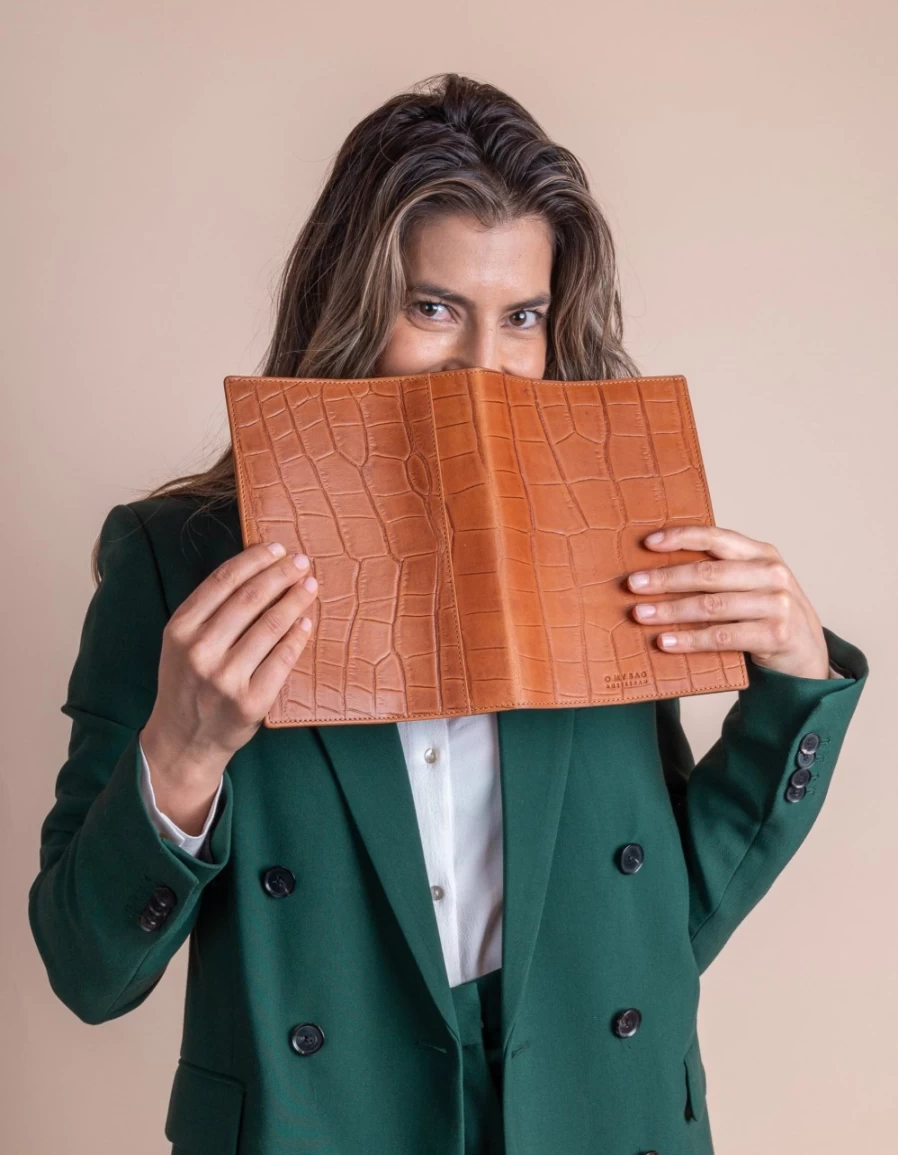 O My Bag Women's Cognac Classic Croco Leather Notebook Cover