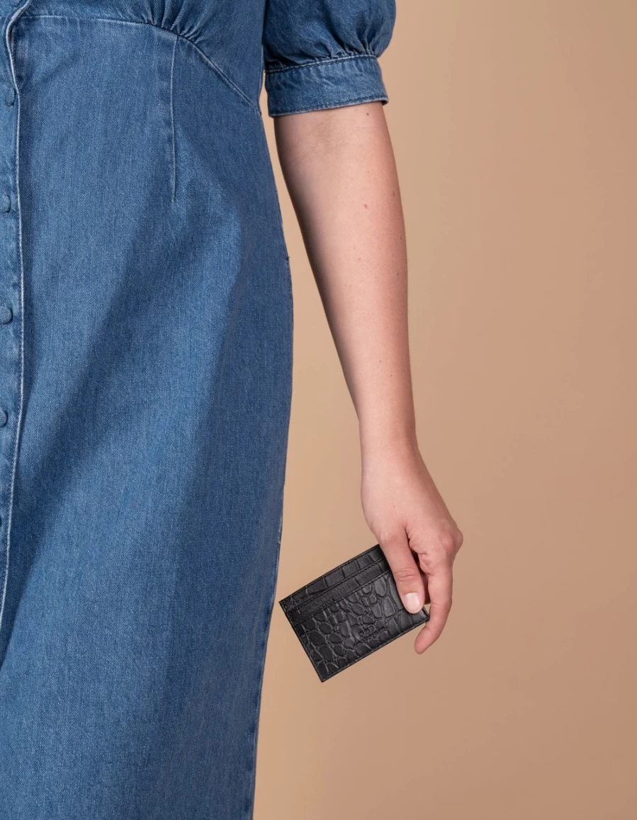 O My Bag Men's Black Classic Croco Leather Cardholder - Mark's Cardcase