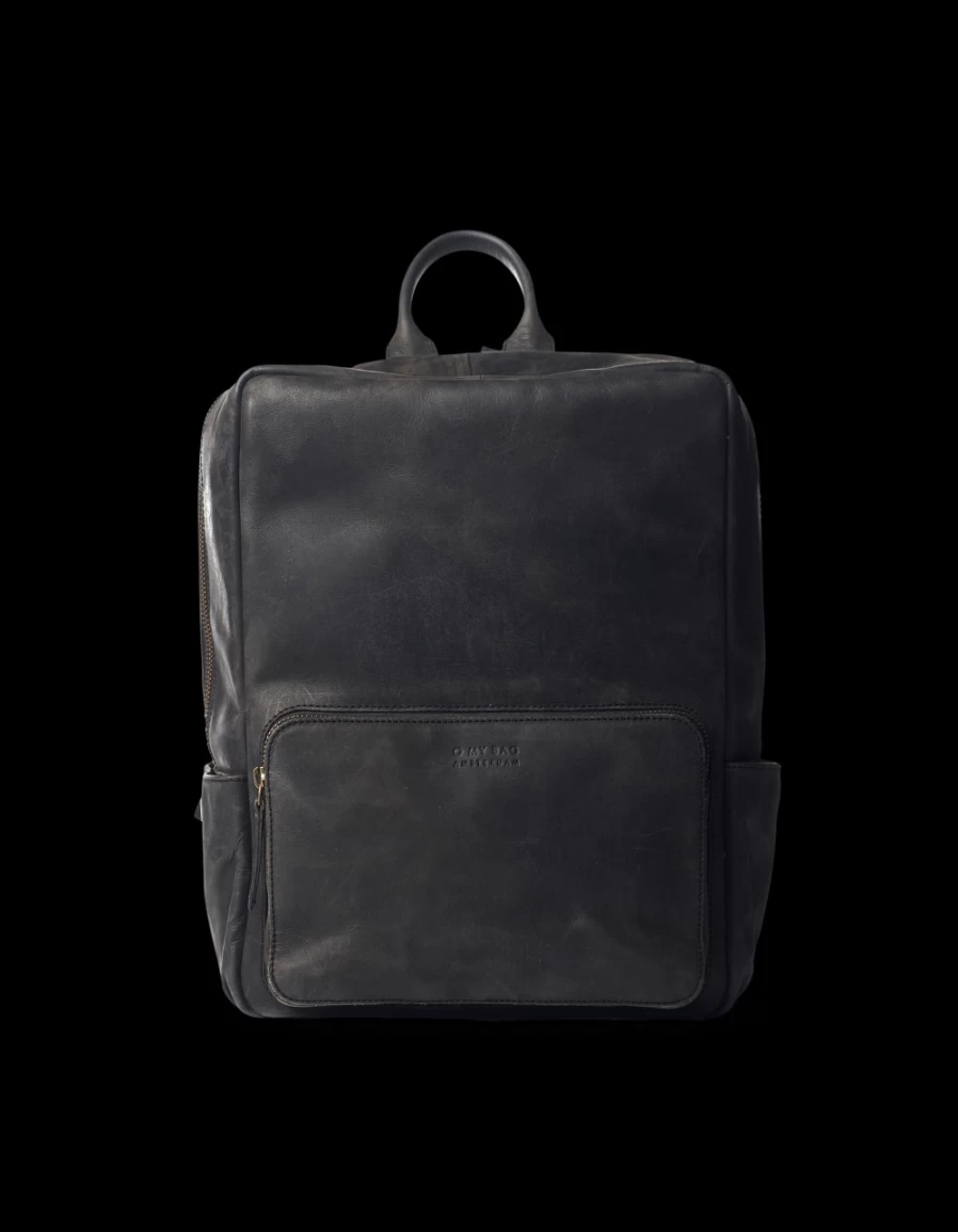 O My Bag Men's John Backpack Midi in Black Hunter Leather - Stylish & Durable Leather Backpack for Men