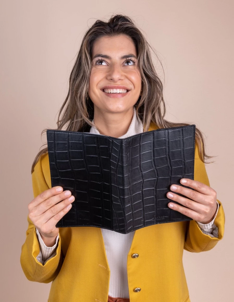 "O My Bag Women's Black Classic Croco Leather Notebook Cover"