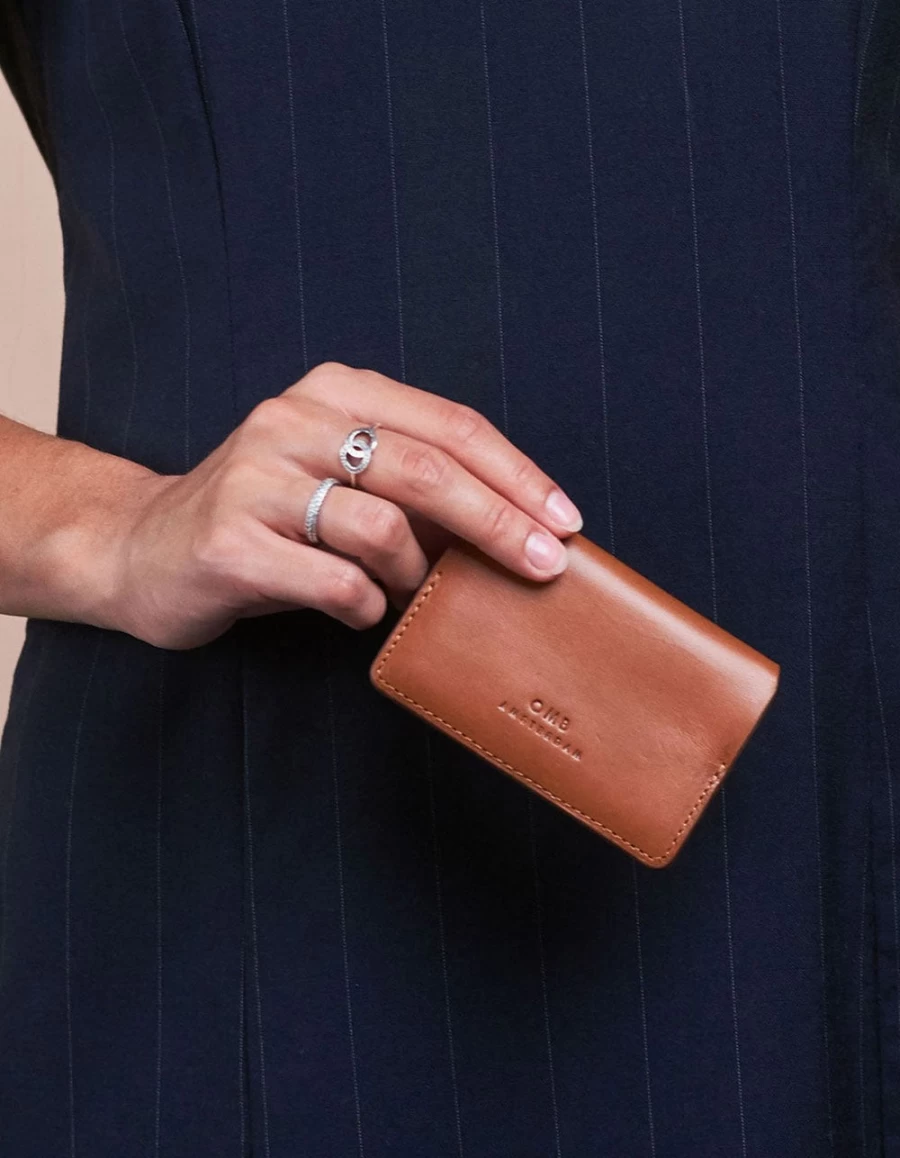 O My Bag Men's Cognac Classic Leather Cassie's Cardcase Wallet