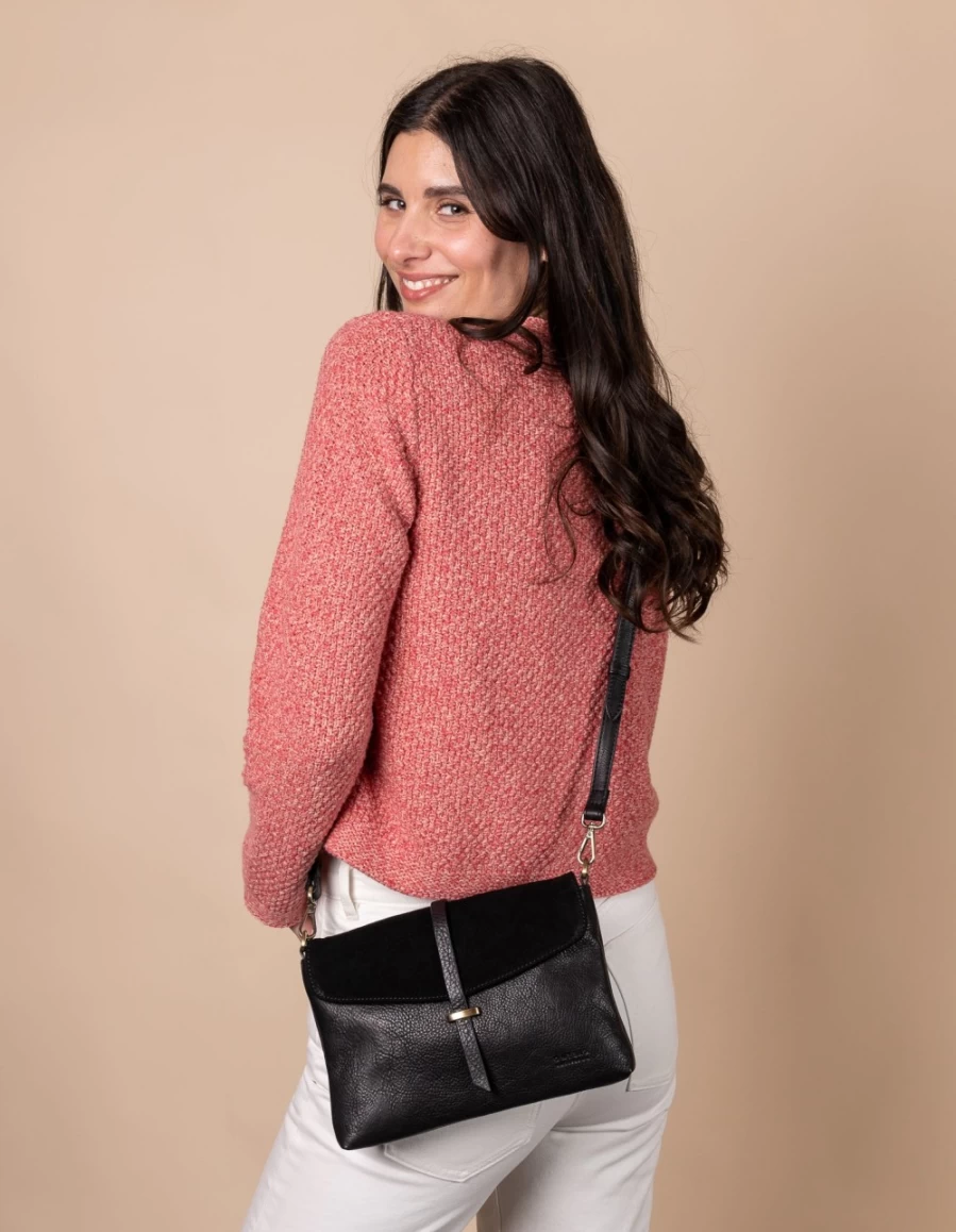 O My Bag Ella Midi Women's Black Soft Grain & Suede Leather Handbag