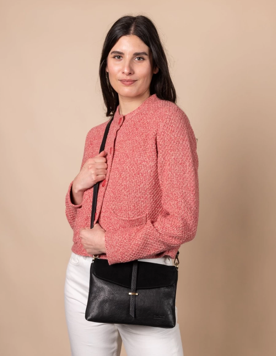 O My Bag Ella Midi Women's Black Soft Grain & Suede Leather Handbag