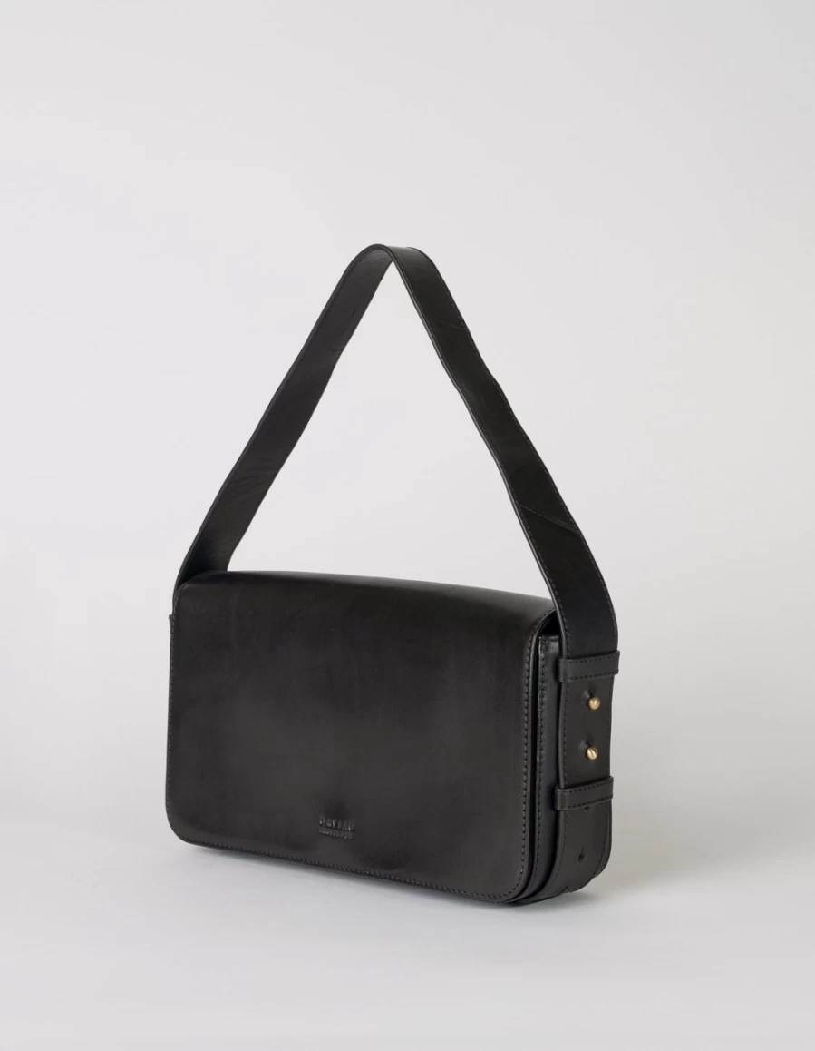 O My Bag Gina Baguette Black Classic Leather Handbag for Women