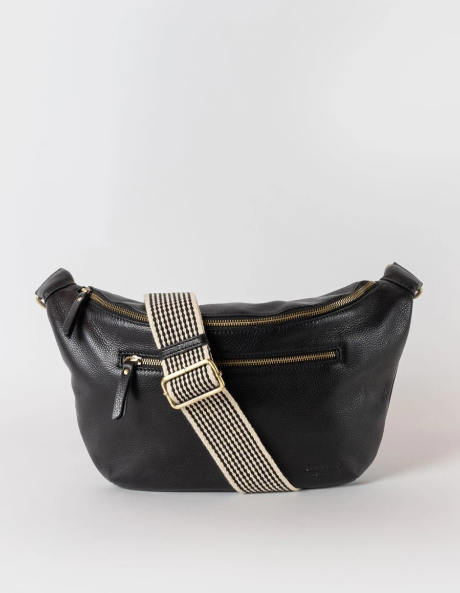 O My Bag Women's Black Soft Grain Leather Drew Bum Bag Maxi Crossbody Bag