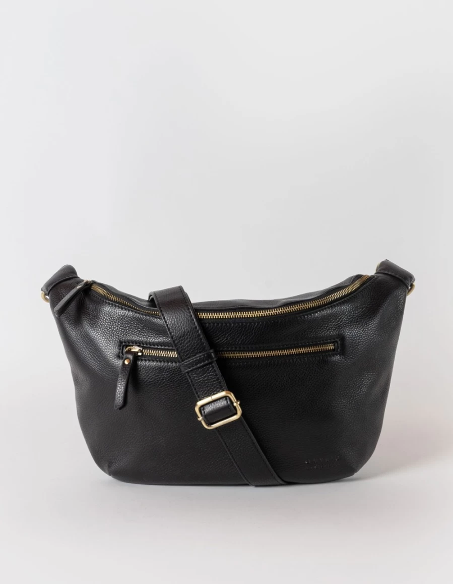 O My Bag Women's Black Soft Grain Leather Drew Bum Bag Maxi Crossbody Bag