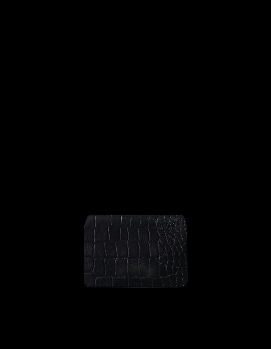 O My Bag Men's Black Classic Croco Cassie's Cardcase Wallet